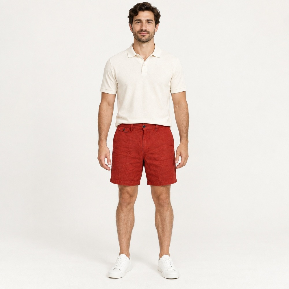 Banana Republic Mens Red Linen Blend Shorts Size 34 Flat Front Casual Summer